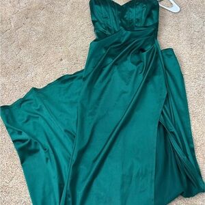 Green Strapless Ruched Prom Gown